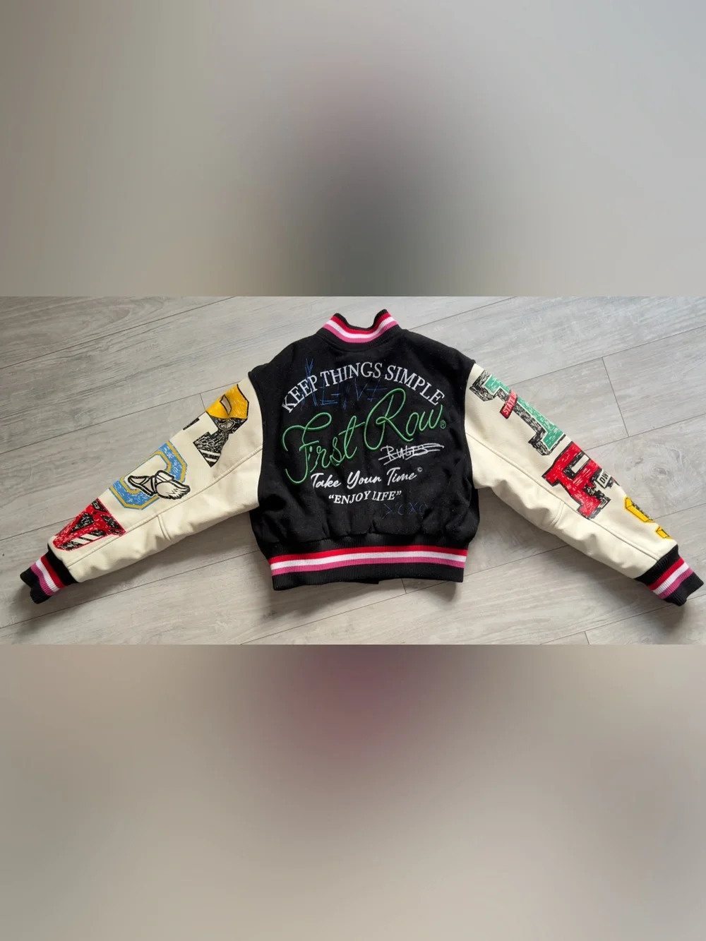 Kids Black Patchwork Varsity Jacket - First Row Inspired